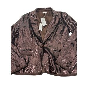 Chicos Sequined Brown Blazer Size‎ 1 Medium Womens Sparkly Jacket Made